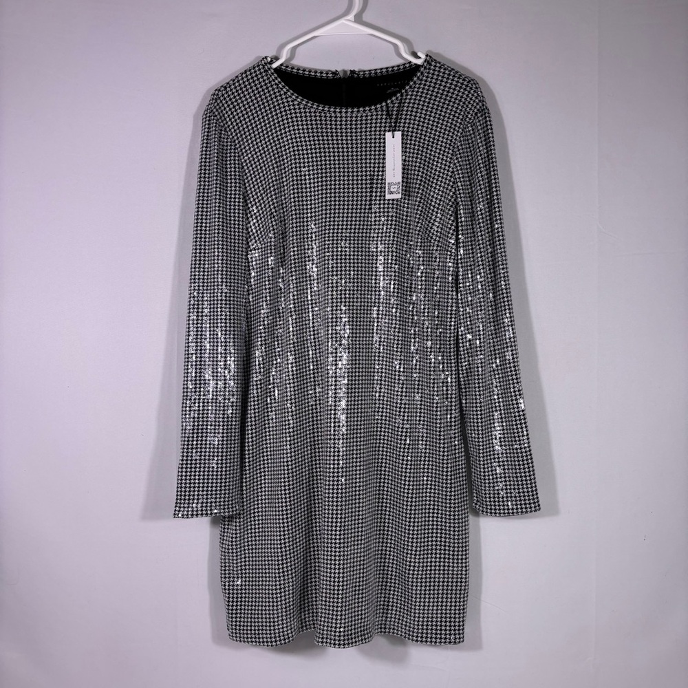 NWT Sanctuary Black & White Shimmery Houndstooth Shift Dress Size Medium